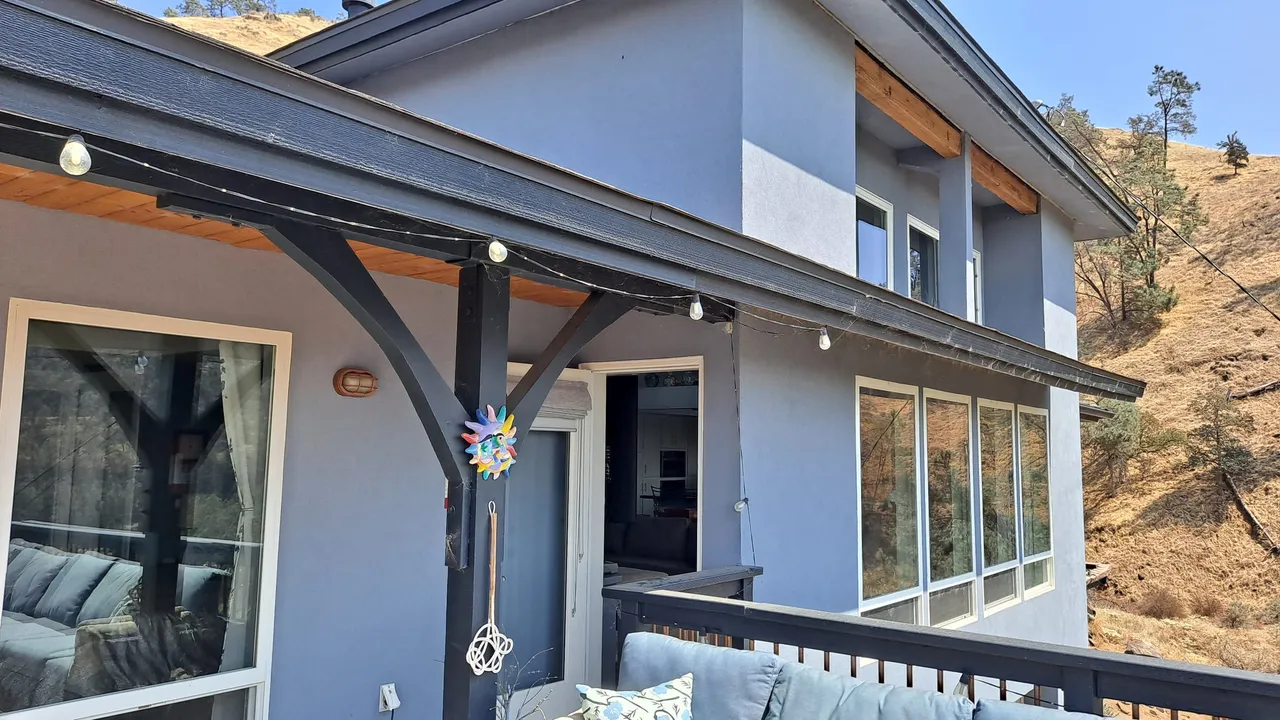 The covered porch at the residence